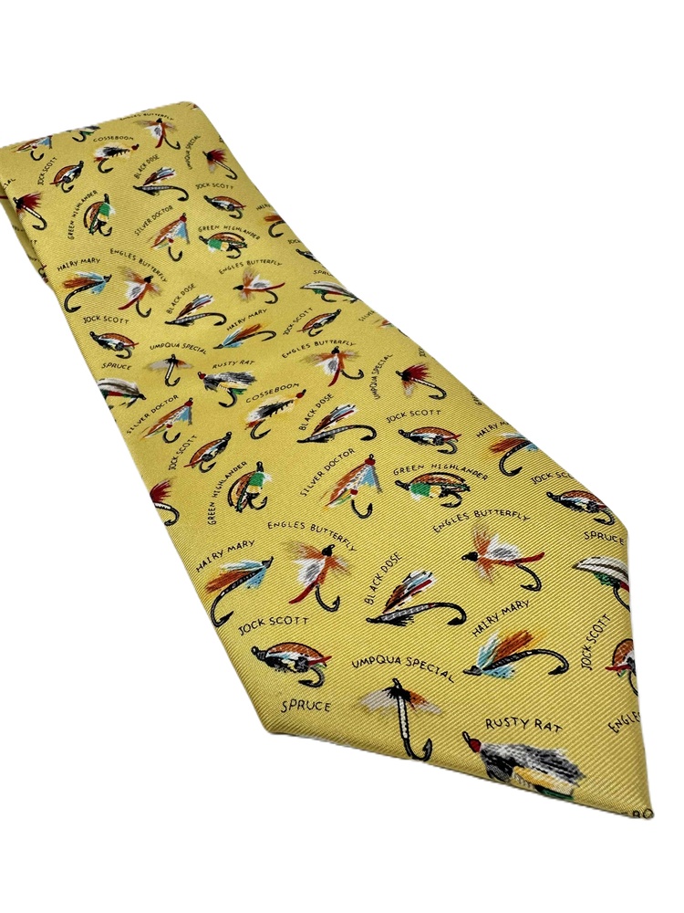 Alynn Neckwear Tie Mens Size Fishing Lure Yellow Novelty Pattern